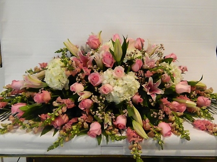 Pinks,Peaches and Cream Casket Spray